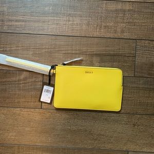 DKNY Bryant NWT Lemon Yellow Zip Around Wristlet Wallet Bag Donna Karan.